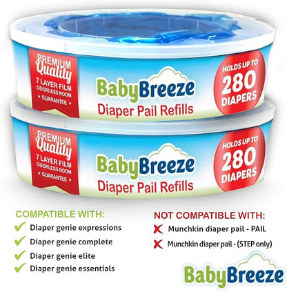 Diaper Pail Refill Bags Compatible with Playtex Diaper Genie Diaper Disposal System - 560 Count (2 Pack) ‚Äì by BabyBreeze