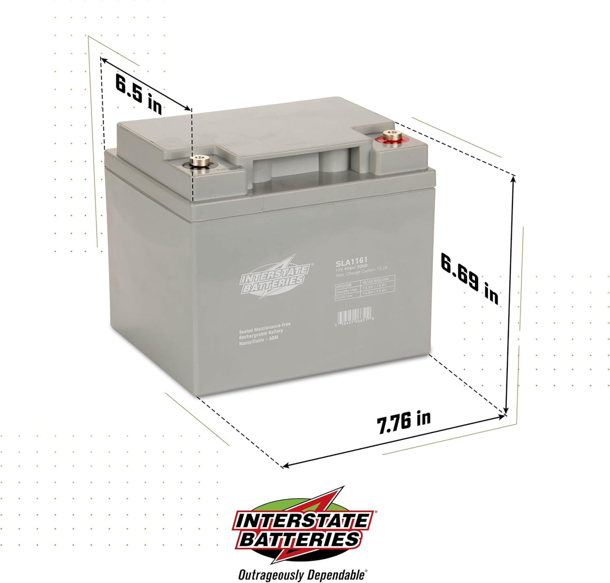 Interstate Batteries 12V 44Ah Battery (Insert Terminal) SLA AGM VRLA Rechargeable Replacement for UPS Backup Power, Fire & Security, Emergency Lighting (SLA1161) (cosmetic scratches)