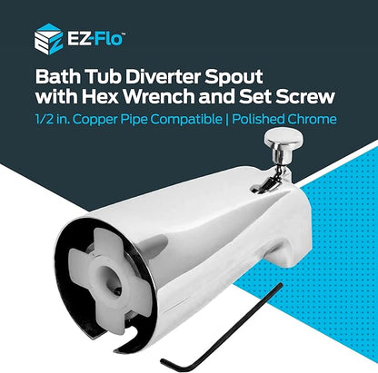 EZ-FLO 5-38 Inch Slide-On Zinc Bath Tub Diverter Spout with Hex Wrench and Set Screw, 12-inch Copper Pipe, Chrome, 15089