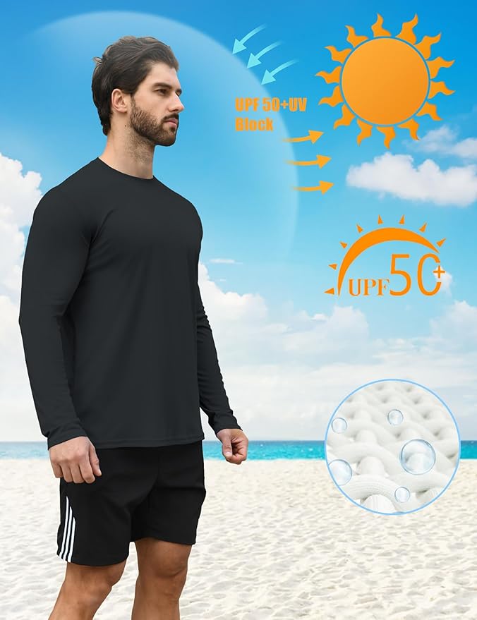 2 Pack Men's UPF 50+ Rash Guard Quick-Dry Long Sleeves Shirts, Swim Fishing Shirts UV Sun Protection Shirts for Men