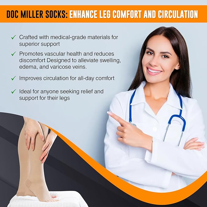 Doc Miller Open Toe Compression Socks for Men and Women, 15-20 mmHg, Calf Support Sleeves, Recovery Stockings, Wide Calf, Toeless Design, 1 Pair