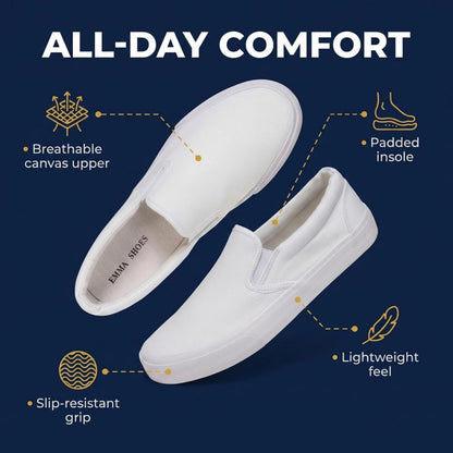 Emma Shoes Low-Top Slip Ons Women's Fashion Sneakers Casual Canvas Sneakers for Women Comfortable Flats Breathable Padded Insole Slip on Sneakers Women Low Slip on Shoes.