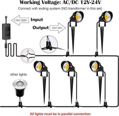 ZUCKEO 10W Landscape Lighting Low Voltage LED Landscape Lights, IP66 Waterproof Landscape Spotlights Yard Lawn Garden Outdoor Lights 12V 24V 1000LM Warm White (12Pack with Connectors)