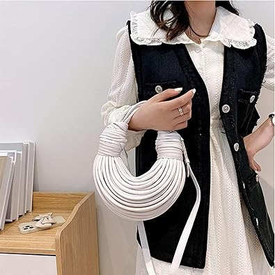 Hand-Woven Bread Women's Clutch Top Handle Satchel Shoulder Crossbody Creative Noodles Purses Underarm Bag Handbag