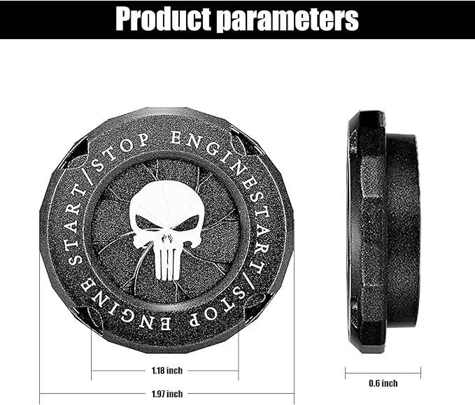 ZKFAR 1 PC Car Engine Push to Start Accessories, Rotary Push Start Button Cover Skull Print, Engine Start Stop Button Cover Rotar, Car Start Button Cover Spin, Motorcycle Startup Decoration (Black)