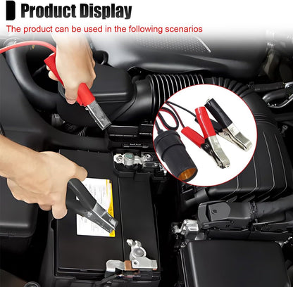 12 Inch Cigarette Lighter Extension Cord, 12V Car Battery Clamp-on Extension Charge Cable, Battery Alligator Clip to Female Cigarette Lighter Socket, Cigarette Splitter Plug Extension Socket (1PC)