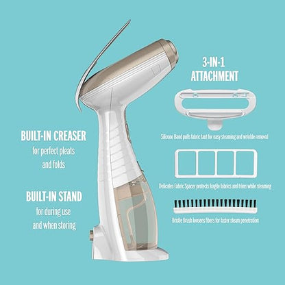 Conair Handheld Garment Steamer for Clothes, Turbo ExtremeSteam 1875W, Portable Handheld Design, Strong Penetrating Steam, White / Champagne