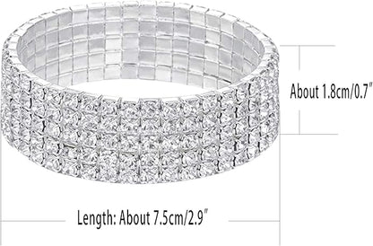 Harlorki Women Lady's 5 Rows Shiny Rhinestone Charm Elastic Stretch Bracelet Sparkling Bridal Bangle Wrist Band Cuff Fashion Jewelry