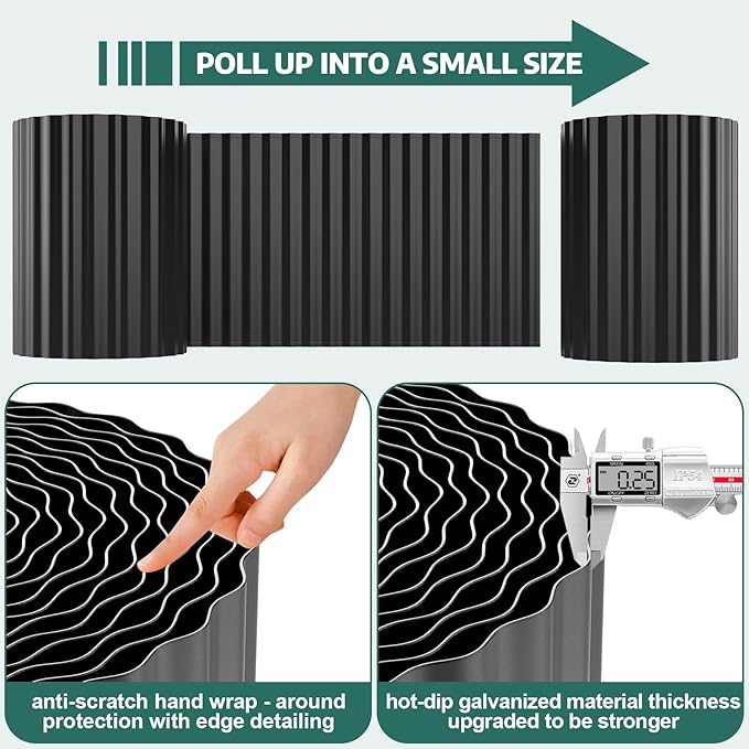 Corrugated Garden Edging Border, 6 "×40 FT Metal Landscape Edging for DIY Flower Beds, Lawn, Landscaping, Garden, Fence, Yard, Sturdy Galvanized Paver Edging Trim Border(Black)