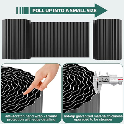 Corrugated Garden Edging Border, 6 "×40 FT Metal Landscape Edging for DIY Flower Beds, Lawn, Landscaping, Garden, Fence, Yard, Sturdy Galvanized Paver Edging Trim Border(Black)