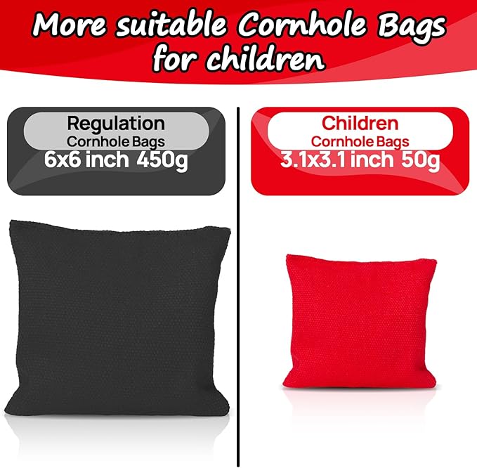 8 PCS Children Cornhole Bags - Bean Bags for Cornhole, 4 Black and 4 Red, Each Weighs 1.6 Ounces (50 Grams), for Tossing, Game, Outdoor, Wedding, Sports, Party(Black  Red)