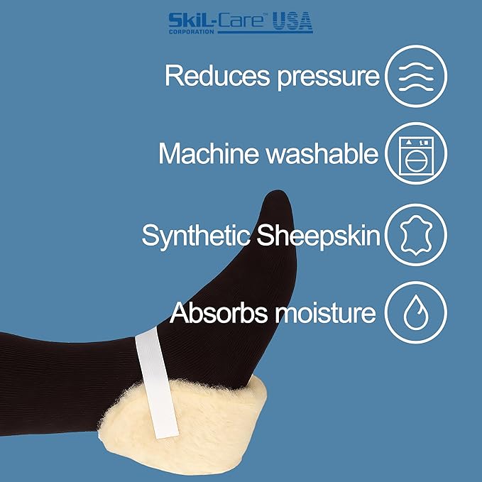 Skil-Care Multi-Ply Heel Protector Cushion, Pair, Synthetic Sheepskin Callus Cushions for Pressure Sores, Foot Pain Relief, Lightweight Heel Protectors, Medical Supplies Use, One Size, 503015