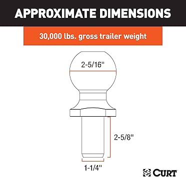CURT 40085 Raw Steel Trailer Hitch Ball, 30,000 lbs, 2-516-Inch Diameter, 1-14 x 2-58-Inch Shank