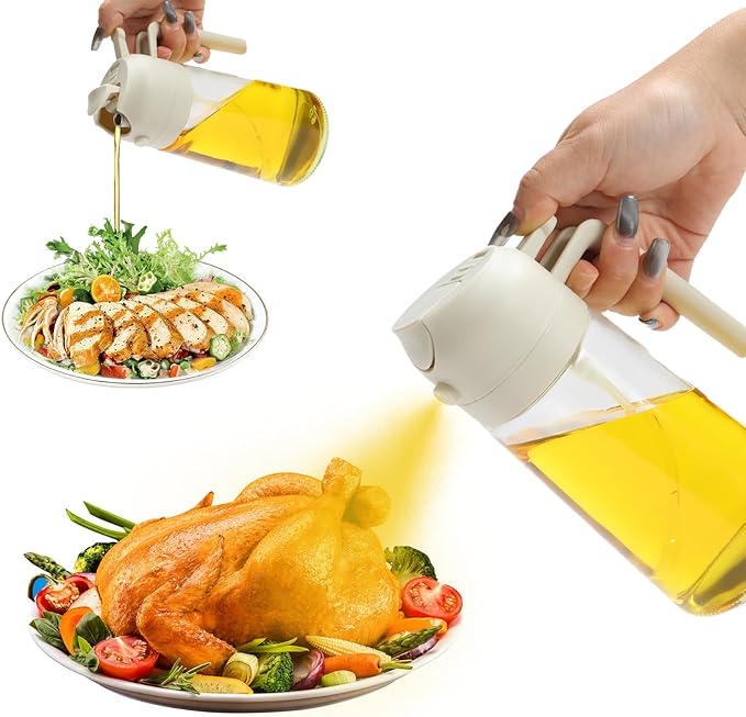 Aovdy Oil Sprayer for Cooking 16oz,2 in 1 Olive Oil Dispenser and Oil Sprayer - 470ml olive bottle spray and pour - olive glass oil dispenser for kitchen Cooking Salad BBQ (White)