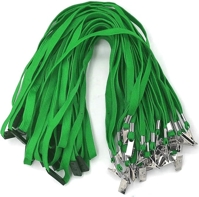 Bird Fiy Lanyards Breakaway Bulk Black Lanyards Neck Flat Safety Badge Lanyard Bulldog Clip (Green, 50 PCS)