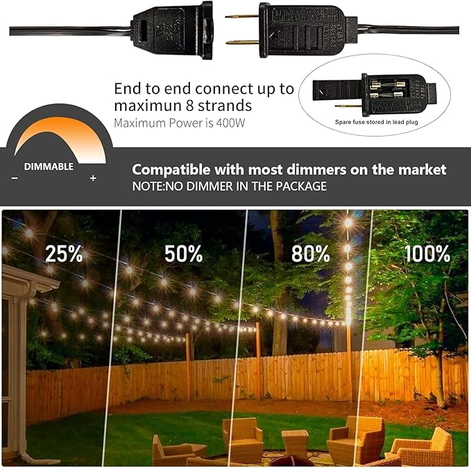 Outdoor String Lights 150ft, G40 Led Patio Lights with 75pcs Plastics Bulbs,Shatterproof Waterproof Connectable Hanging Globe Lights for Porch Cafe Bistro Backyard Gazebo Balcony Party