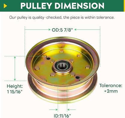 Flat tensioner pulley for AYP Husqvarna 539112196 539131148 539132728 589766101 589766102 fits EZ 4220 EZ4824 EZ 5225 EZ 5226 Poulan Pro 461102 ZX 46.1 in Zero turn lawn mowers