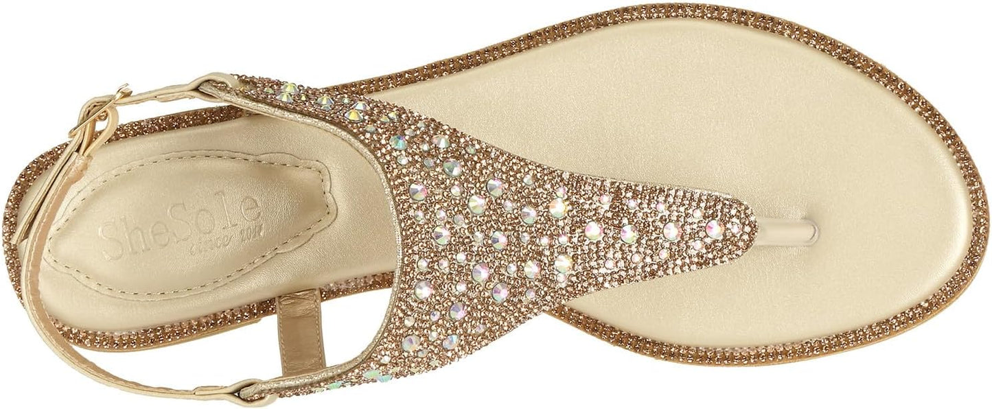 SheSole Women's Silver Thong Sandals Dressy Summer Bling Rhinestone Flat Wedding Shoes