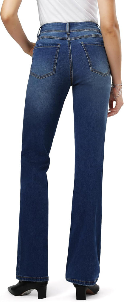 Tall Women's 34"/36"/38" Inseam Curvy Bootcut Jeans Mid-Rise Stretchy Denim Pants Classic Bell Bottom Trouser