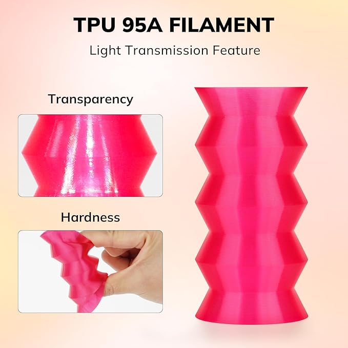 AMOLEN 95A TPU 3D Printer Filament 1.75mm, High Hardness  Resilience TPU Transparent Red Filament, 1KG Flexible 3D Filament, Dimensional Accuracy - 0.02mm, Suitable for Most FDM 3D Printers