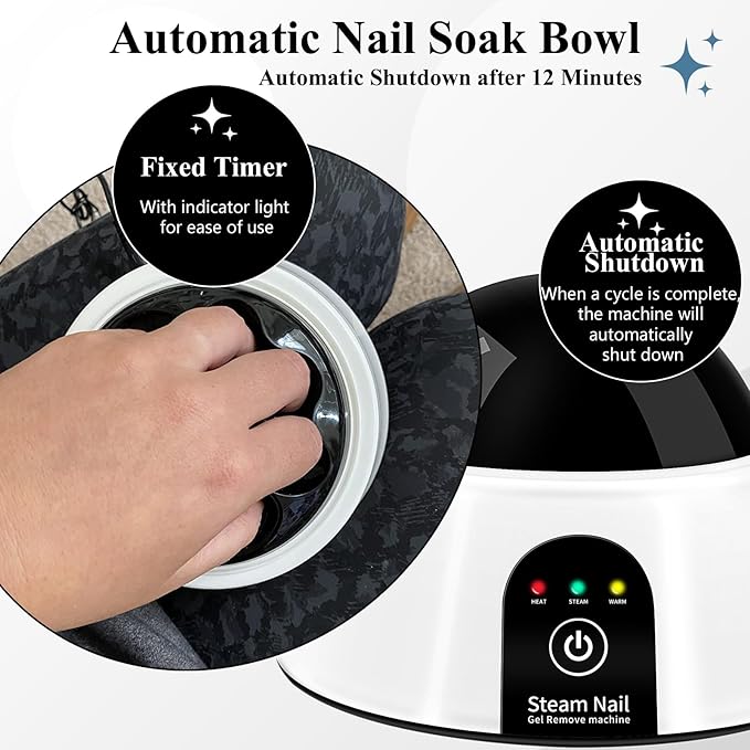 Electric Nail Soaking Bowl, Soak off Bowl for Gel Nail Polish, Acrylic Nails, Dip Powder Removal, Black