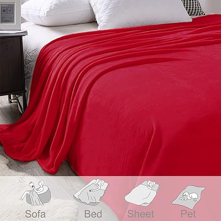 Exclusivo Mezcla Fleece Blanket Twin Size for Bed, Super Soft and Warm, All Season Use, Cozy, Plush, Lightweight, 60x80 Inches Red