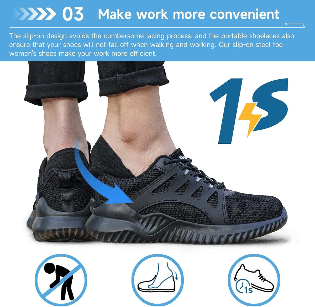 Tinefiy Steel Toe Shoes for Women Lightweight Comfortable Slip On Safety Work Sneakers Cushion Puncture Proof Shoes Indestructible Shoe