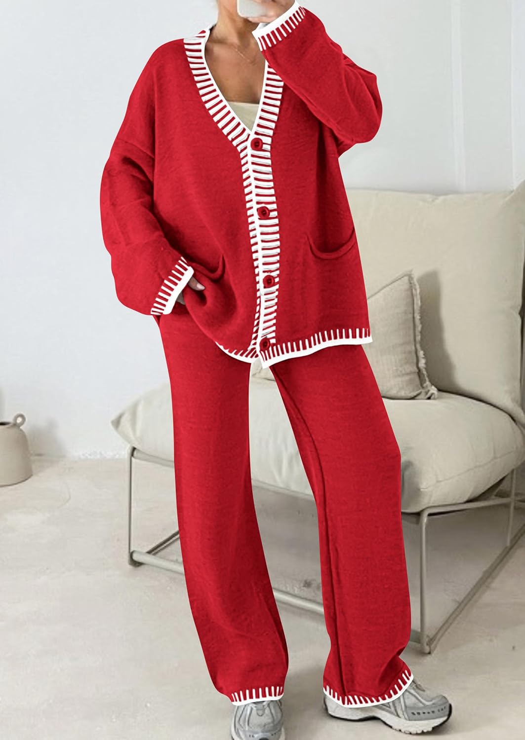 PRETTYGARDEN Lounge Sets for Women Fall 2026 Loungewear 2 Piece Outfits Cardigan Sweaters Track Suit Matching Winter Clothing