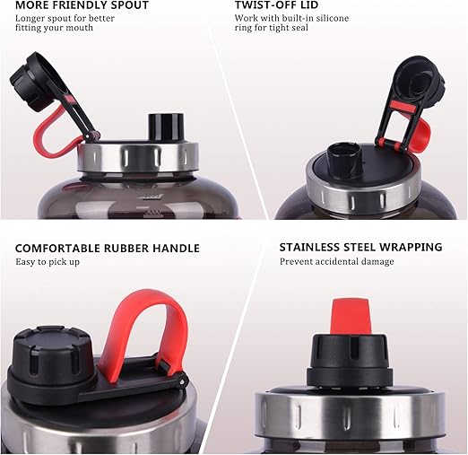 0.9 Gallon Water Bottle Sports Water Jugs Robust 108oz Large Reusable Water Bottles Leak Proof Motivational Plastic Drinking Container for Sport Travel Camping Outdoor