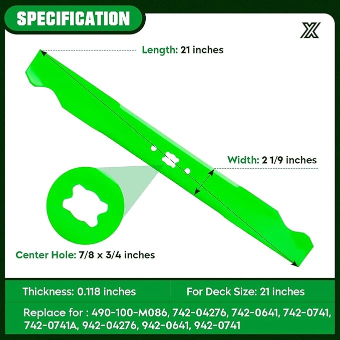 Youxmoto 21 inch Mower Blades Fit for MTD 742-04276 OEM-742-0641 742-0641 942-0641, Fit for Columbia, for Craftsman, for Huskee, for Yard-Man, for Cub Cadet 5521, CC46ES, CC94M with 21" Decks (2 Pack)