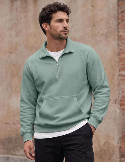 JMIERR Men's Fleece Quarter Zip Pullover Sweater Casual Cotton Fall Winter Family Outfit Warm Mock Neck with Pockets