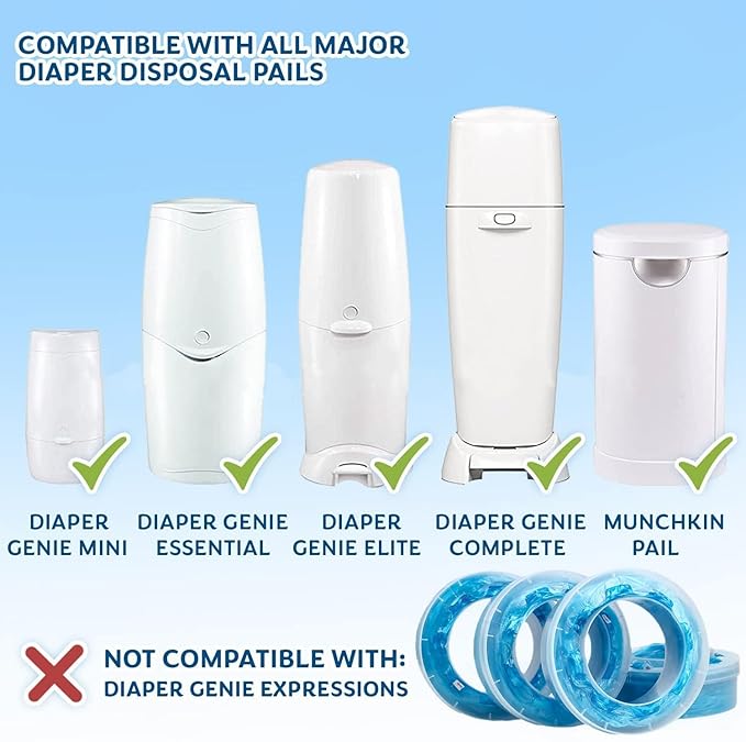 Diaper Pail Refills for Genie, Holds Up to 1120Counts Diaper Pail Refills Bags, Baby Diaper Pail Refills Compatible with Diaper Genie PailsElite and Complete Pail