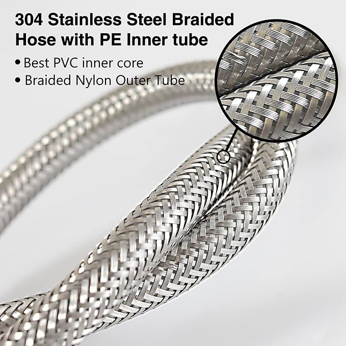 Bathroom Faucet Supply Lines Connector Stainless Steel Braided Supply Hose M10 Compressor Connector and 38-Inch Female Compression Thread x M10 Male Connector, 24-Inch x 2 Pcs (1 Pair)