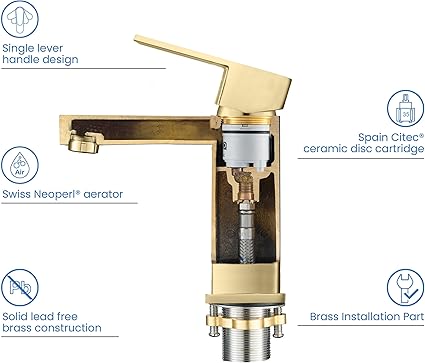 KIBI KBF1002 Solid Brass Single Handle Bathroom Sink Faucet  High Arc Cubic Spout Lavatory Faucet in Brushed Gold  Corrosion-Resistant, Modern Design, Easy to Install