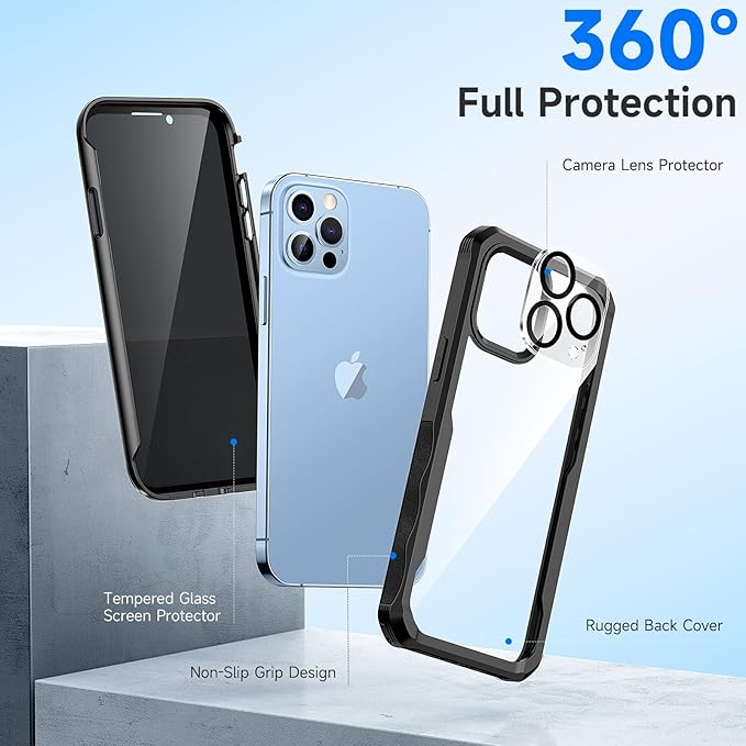 seacosmo Magnetic Case for iPhone 13 Pro, Privacy Screen Protector and Camera Lens Protector, [Military Grade][Full Body Protection], for iPhone 13 Pro Anti-Peep Case, Blue