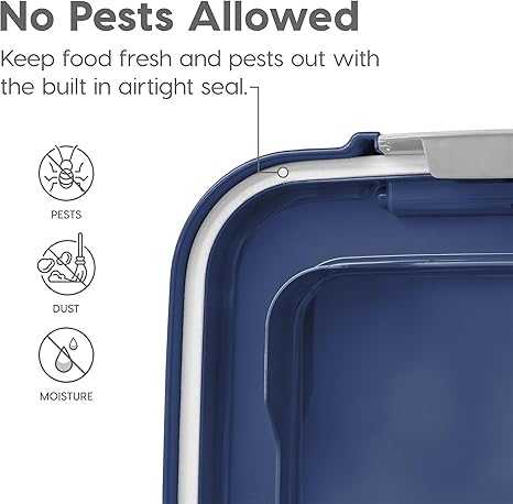 IRIS USA Airtight Dog Food Storage Container, Up to 54 lbs, Attachable Wheels, For Dog Cat Bird and Other Pet Food Storage Bin, Keep Fresh, Translucent Body, Easy Mobility, Navy