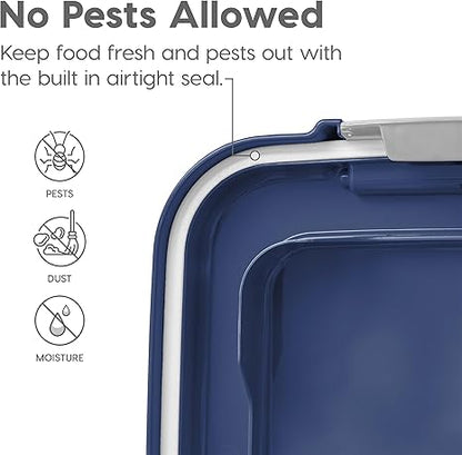 IRIS USA Airtight Dog Food Storage Container, Up to 54 lbs, Attachable Wheels, For Dog Cat Bird and Other Pet Food Storage Bin, Keep Fresh, Translucent Body, Easy Mobility, Navy