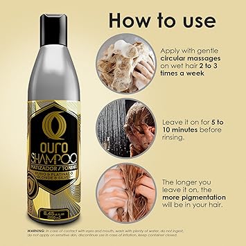 Ouro Shampoo Toning Nuance Silver Blonde Hair Treatment  Champu Matizador Para Cabellos Rubio o Matizante Canoso (Bottle 8.45oz-250ml)