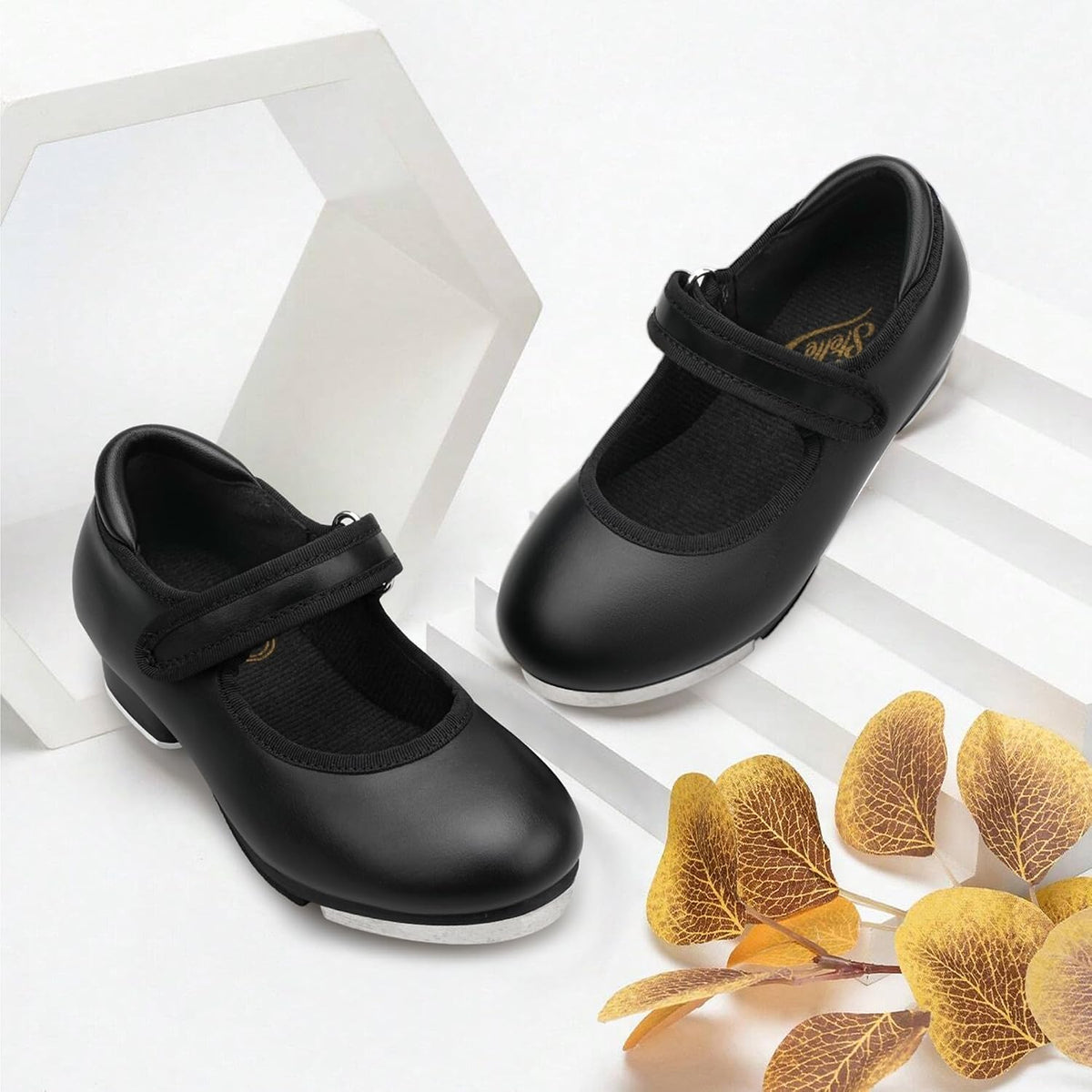 Stelle Tap Shoes for Girls Toddler Boys Dance Shoes | Easy-clean design, Rounded toe, Padded heel collar, Clear tap sound, Cushioned insole, Hook-and-loop strap