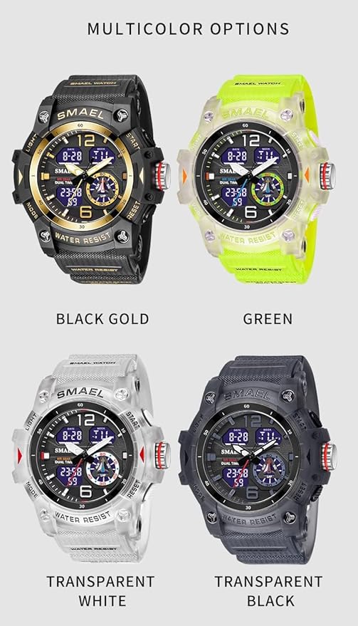 Gosasa Men's Large Face Outdoor Sports Watches Military S-Shock Watch Waterproof, Backlight, Alarm, Stopwatch Features - Rugged Wristwatch for Training, Hiking, and Adventure