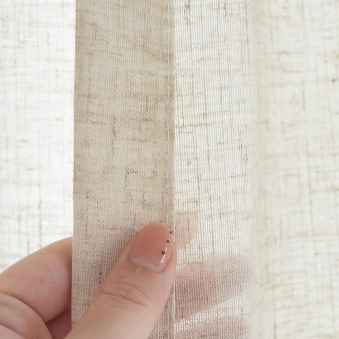 jinchan Linen Blend Beige Curtains 84 Inches Length for Living Room Farmhouse Rod Pocket Back Tab Light Filtering Window Drapes for Bedroom Curtains Crude 2 Panels
