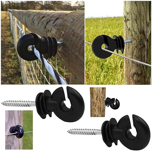 15 Pack Electric Fence Insulator Black Screw-in Nail Insulators Fence Post Insulator Ring Holder for Electric Fence Polywire Electric Fencing Aluminum Wire Poly Wires Garden Wooden Posts Stakes