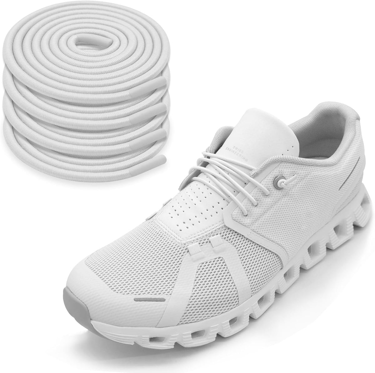 2 Pairs Elastic Shoe Laces for On Cloud 5, 6 Sneakers 1/10"(2.5mm) Thin Stretch Round Shoelaces Shoe Strings Replacement, Bungee Speed Tieless No Tie Laces for Adults and Kids