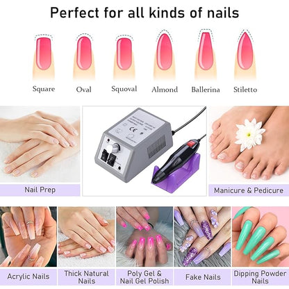 Pinkiou Professional Electric Nail Drill Manicure Filer Kit Nail Polish Machine Set with 6 Acrylic Gel Remover and 7Pcs Nail Drill Bits (Gray)
