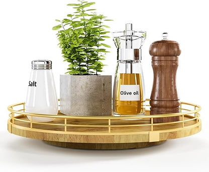 Farmhouse Oak 12" Lazy Susan Turntable Organizer for Cabinet, Round Wooden Lazy Susan Organization and Storage for Dining Table, Pantry, Kitchen, Countertop, Cupboard,Home Decor