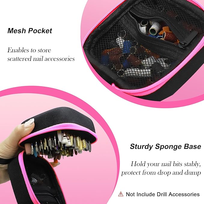 81 Holes Nail Drill Bit Holder, (ONLY CASE) Nail Bits Display Organizer Container, Dustproof Portable Organizer Storage Bag, Efile Nail Bits Professional Manicure Tools, for Manicure Tools (Pink)