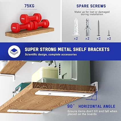 Goovilla Shelf Bracket, Heavy Duty Floating Shelf Brackets 10 inch Long, 6 Pack Brackets for Shelves, White Coated Metal Wall Shelf Support Brackets with 15 Inch Thick and 160 lb. Load Capacity