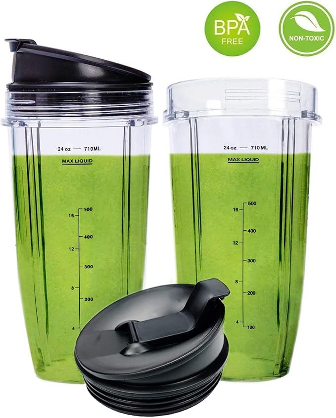 24 oz Blender Cups Replacement for Ninja, Smoothie Blender Cups for Ninja Auto iQ Blender BL642 BL450 BL480 BN801 SS101 SS351 SS151 SS401 (2 Pack)