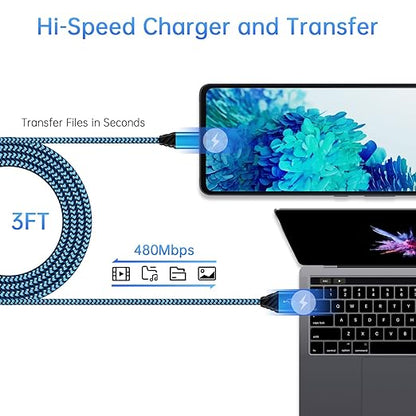 Android Auto USB C Cable Type C Charger USB Data Transfer Cable Fast Charging for Samsung Galaxy S25 UltraS25S24FEA23A16A15A35A55A06S24 UltraS23FES23 UltraS22A54A53A14A13, 3FT 2Pack