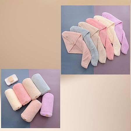 Microfiber Towel for Hair with Bear Button Super Absorbent Hair Towel Fast Hair Drying Towel Turban Wrap 9.84 Inch X 25.5 Inch Dry Hair Cap for Women Bath Shower Makeup (D)